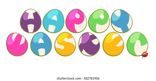  Happy Easter. Vector illustration of easter eggs with the words Happy Easter wishes.
