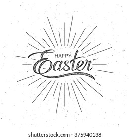 Happy Easter. Vector Illustration Of Holiday Religious Easter Lettering With Burst