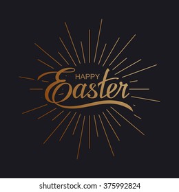 Happy Easter. Vector Illustration Of Holiday Religious Easter Lettering With Burst