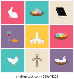 Happy Easter Vector Illustration Icons Set. 