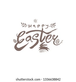 Happy Easter. Vector illustration easter logo dry brush painting. Easter bunny, inscription and easter egg.