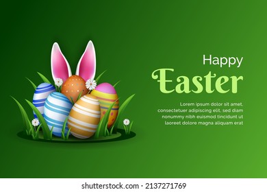 happy easter vector illustration on green background.ai