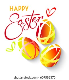 Happy Easter vector illustration. Ornamental eggs with calligraphic inscription. Greeting card or invitation template.