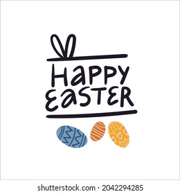 Happy Easter vector illustration. Postcard with lettering. Spring print isolated on white, can be use for invitation, web, banner, print