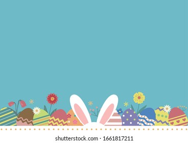 Happy easter vector illustration. Rabbit and colorful eggs.