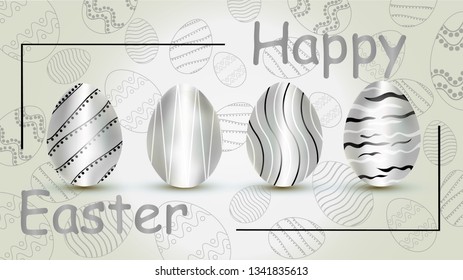 Happy Easter. Vector illustration, silver eggs. Easter eggs. Postcards.