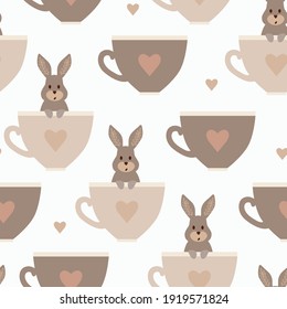 Happy Easter vector illustrations of bunnies, Cute hand drawn bows, sweet easter pattern, with rabbits, seamless pattern with bunny, easter wrapping paper  - great for textiles Vector Background