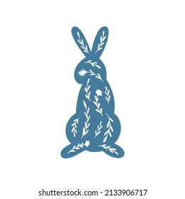 Happy Easter vector illustrations of bunnies, rabbits icons, decorated with flowers, floral, wildflowers. Holiday greeting card. Cartoon farmhouse animals clipart.