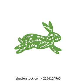 Happy Easter vector illustrations of bunnies, rabbits icons, decorated with flowers, floral, wildflowers. Holiday greeting card. Cartoon farmhouse animals clipart.