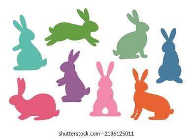 Happy Easter vector illustrations of bunnies, rabbits icons. Holiday greeting card. Cartoon farmhouse animals clipart.