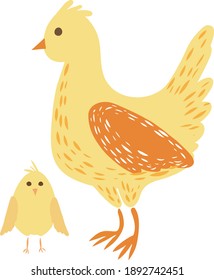 Happy Easter vector illustrations . chicken with eggs icons decorated with flowers on a white background . Chicken in the nest on a white background