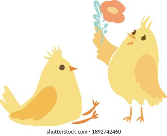 Happy Easter vector illustrations . chicken with eggs icons decorated with flowers on a white background . Chicken in the nest on a white background
