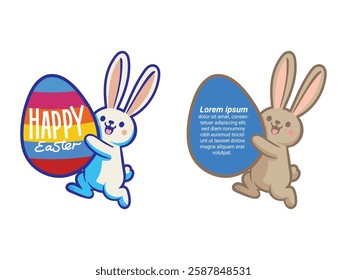 Happy Easter Vector Image, Easter Rabbit with Egg Vector Illustration, Banner Easter Rabbit Vector Image.