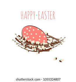 Happy easter. Vector image of Easter symbols. A painted egg, a nest of the Easter bunny. An opening, an illustration for a spring theme
