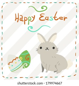 Happy easter vector invitation postcard. Best for kids and family. With baby rabbit and eggs.