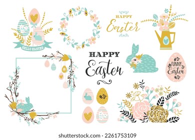 Happy Easter. Vector isolated illustrations. Clip art for card, poster, flyer and other use.