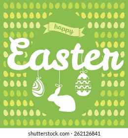 Happy Easter vector lettering. Easter eggs pattern. Easter template design, greeting card.
