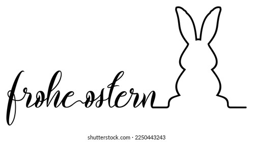 Happy Easter vector lettering in German language in Black with Bunny. White isolated background.
A proper designed Easter greeting Ornament.