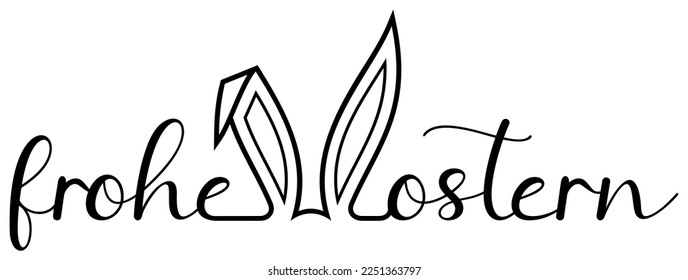 Happy Easter vector lettering in German language in Black with Bunny Ear. White isolated background.
Easter greeting Ornament.