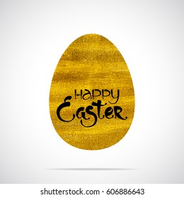 Happy Easter vector lettering. Golden egg background. Card template.