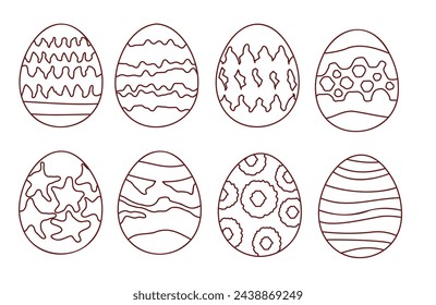 Happy Easter. Vector outline Easter eggs. Easter eggs icons. 