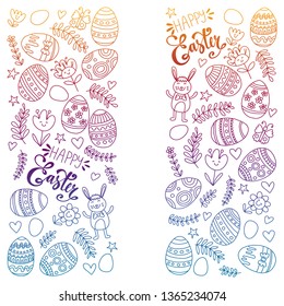 Happy Easter. Vector pattern with eggs, bunny, flowers.