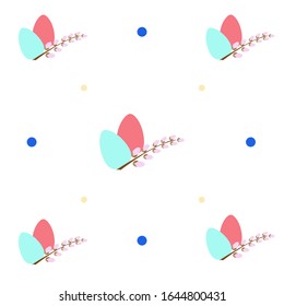 Happy Easter vector pattern with willow branch and eggs.