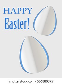 Happy Easter vector postcard with egg and place for text. Easter egg paper cut on spread page. Blank card or banner for Easter celebration. Spring holiday greeting vertical image in minimal style