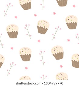 Happy Easter vector print. Decorative Happy Easter vector illustration with  pie and flowers. Seamless pattern