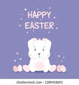 Happy Easter vector print. Easter vector illustration with cute bunny.