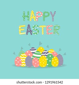 Happy Easter vector print. Easter vector illustration with cute eggs and colorful lettering.