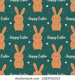 Happy Easter. Vector Seamless Pattern with Easter Cute Funny Cartoon Rabbit. Easter Holiday Design with Flat Hare, Bunny. Vector Illustration