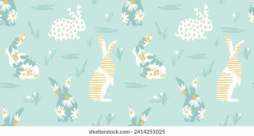 Happy Easter. Vector seamless pattern with abstract rabbits. Design element.