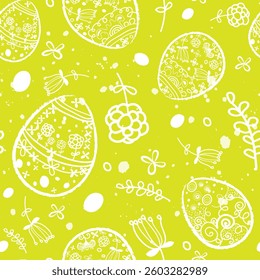 Happy Easter, vector seamless pattern of the decorated modern style cartoon eggs for card, banner, packaging ,gift wrap, invitation Patterned eggs with flowers, lines, dots Colorful minimalist design