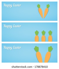 Happy Easter vector set of banners with carrots for Easter Bunny on blue background in zine collage style with copy space