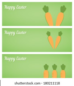 Happy Easter vector set of banners with carrots for Easter Bunny on green background in zine collage style with copy space