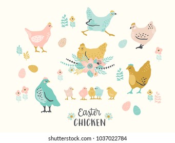 Happy Easter. Vector Set Of Easter Chicken For Card, Poster, Flyer And Other Users. Design Element.