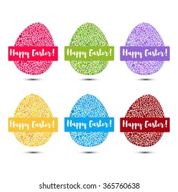 Happy Easter vector set on white background. Isolated bright eggs. 