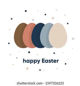 Happy Easter. Vector set of pastel colors stylish decorative eggs. Flat style illustration. Greeting card template.