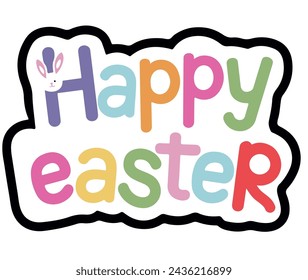 Happy Easter vector simple sticker style logo, sweet character spring celebration