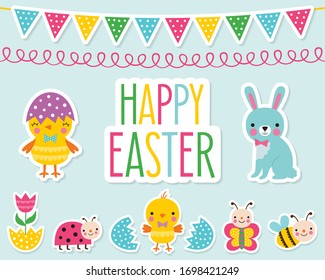 Happy Easter vector stickers set