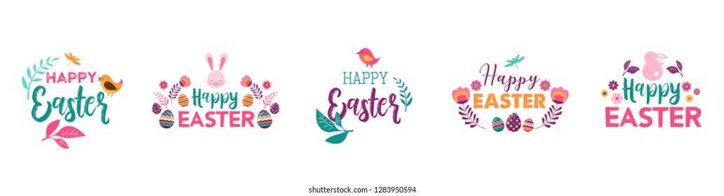 Feliz Pascua, símbolos vectoriales, logo, insignias y diseño de letras