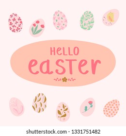 Happy Easter. Vector template with eggs and lettering. Eps 10.