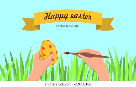 Happy easter vector template. Hand drown eggs. Brush with paint in hand. Painting Easter Egg
