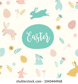 Happy Easter. Vector template with lettering design and texture. Vector illustration.