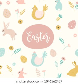 Happy Easter. Vector template with lettering design and texture. Vector illustration