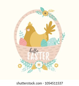 Happy Easter. Vector template with lettering design. Vector illustration.