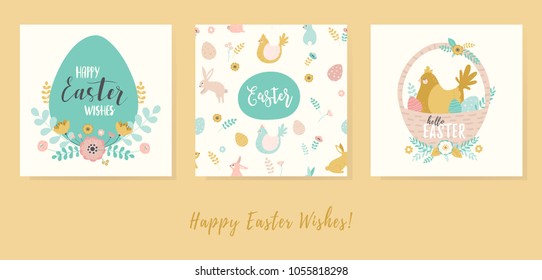 Happy Easter. Vector template with lettering design. Vector illustration.