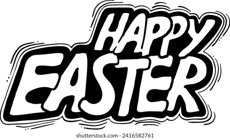 Happy Easter vector text for decoration, present sticker, promotion banner, postcard invitation. Hand drawn letters vintage style decorative elements. 