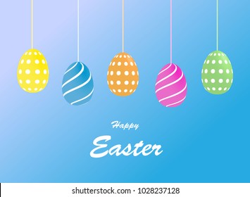 Happy Easter Vector Typography card with colored eggs on blue background for greeting card, ad, promotion, poster, flyer, web-banner, article, social media